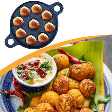 Cast Iron Panniyaram /Appam Pan-  9 cavity (11 inch / 28 cm), Induction & Gas Stove Compatible